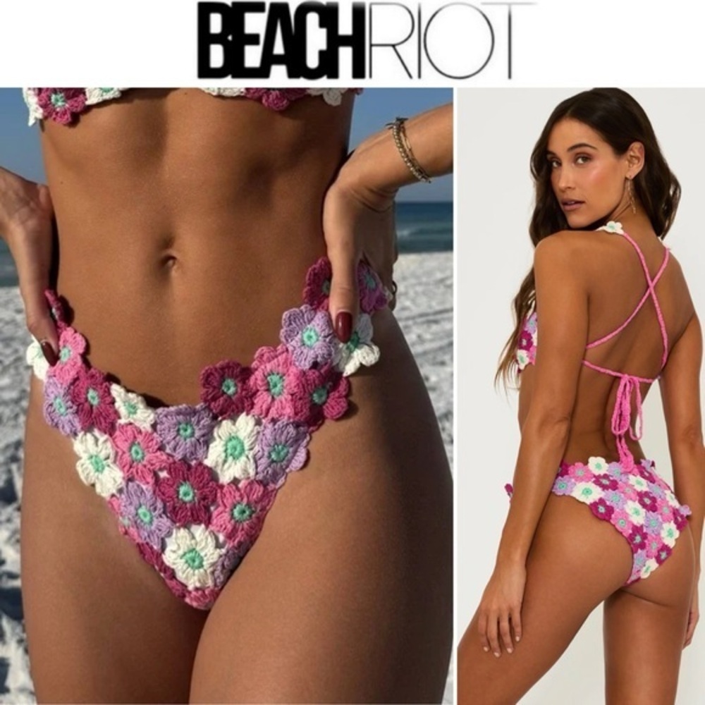 Beach Riot Kaylin Bottoms in Love Flower Colorful Crochet Bikini sz XS 118$